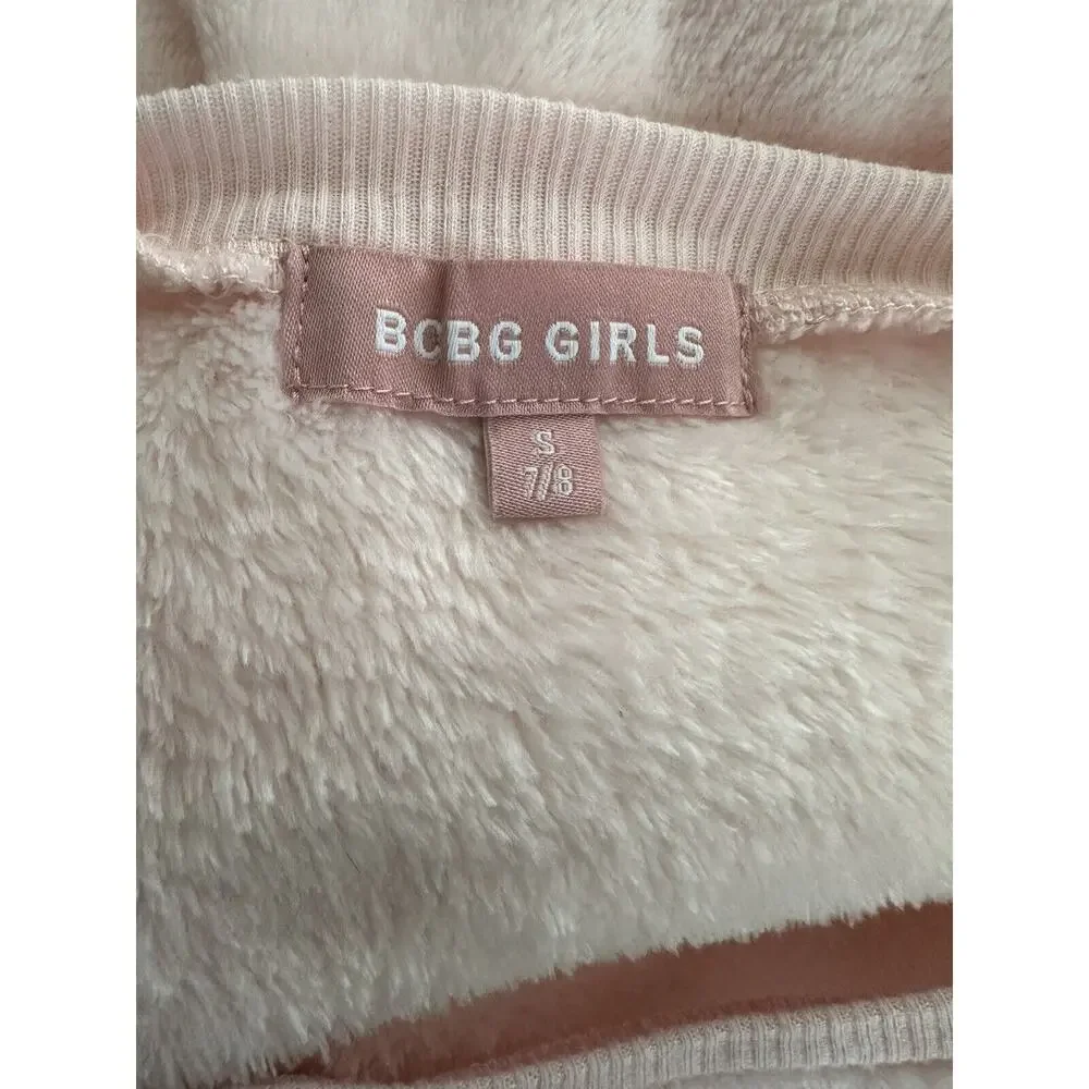 BCBG Girls Sleep Pajama Sweater Set Pink Hearts Small 7/8